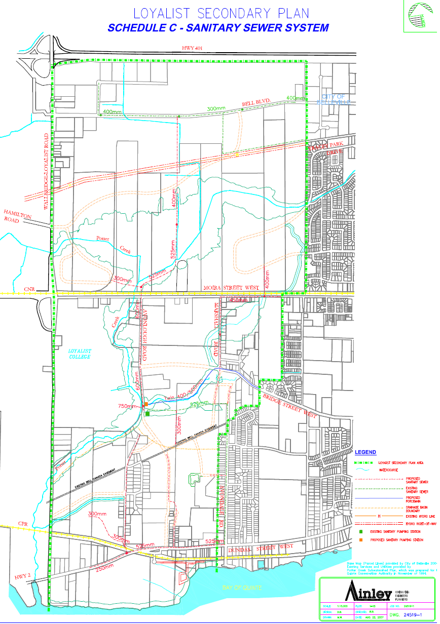 Map showing the sanitary sewer system for the Loyalist Secondary Planning Area
