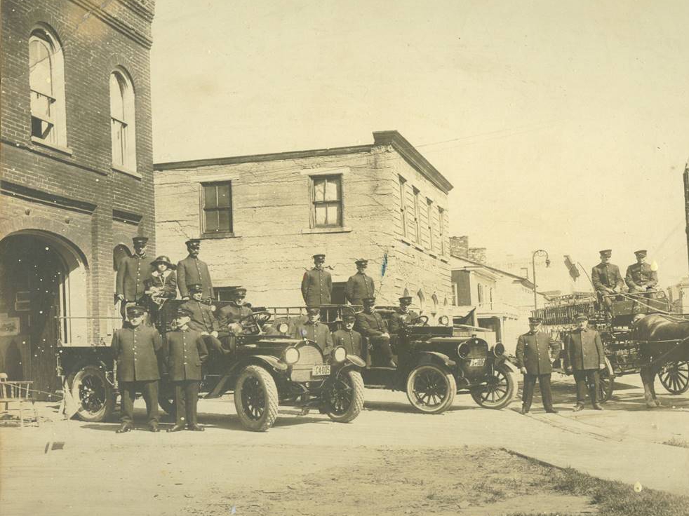 Historical photo of 2 horse drawn fire apparatus