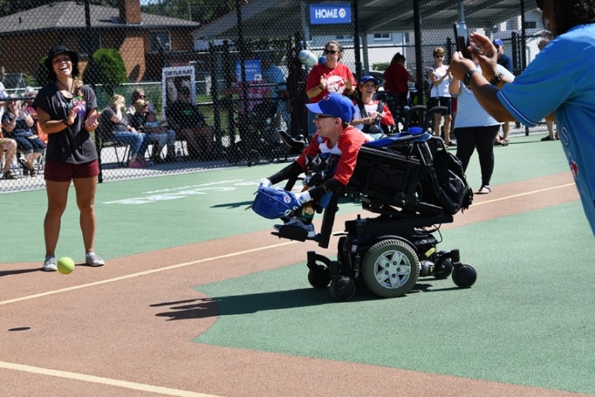 Playing baseball