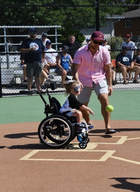 Playing baseball