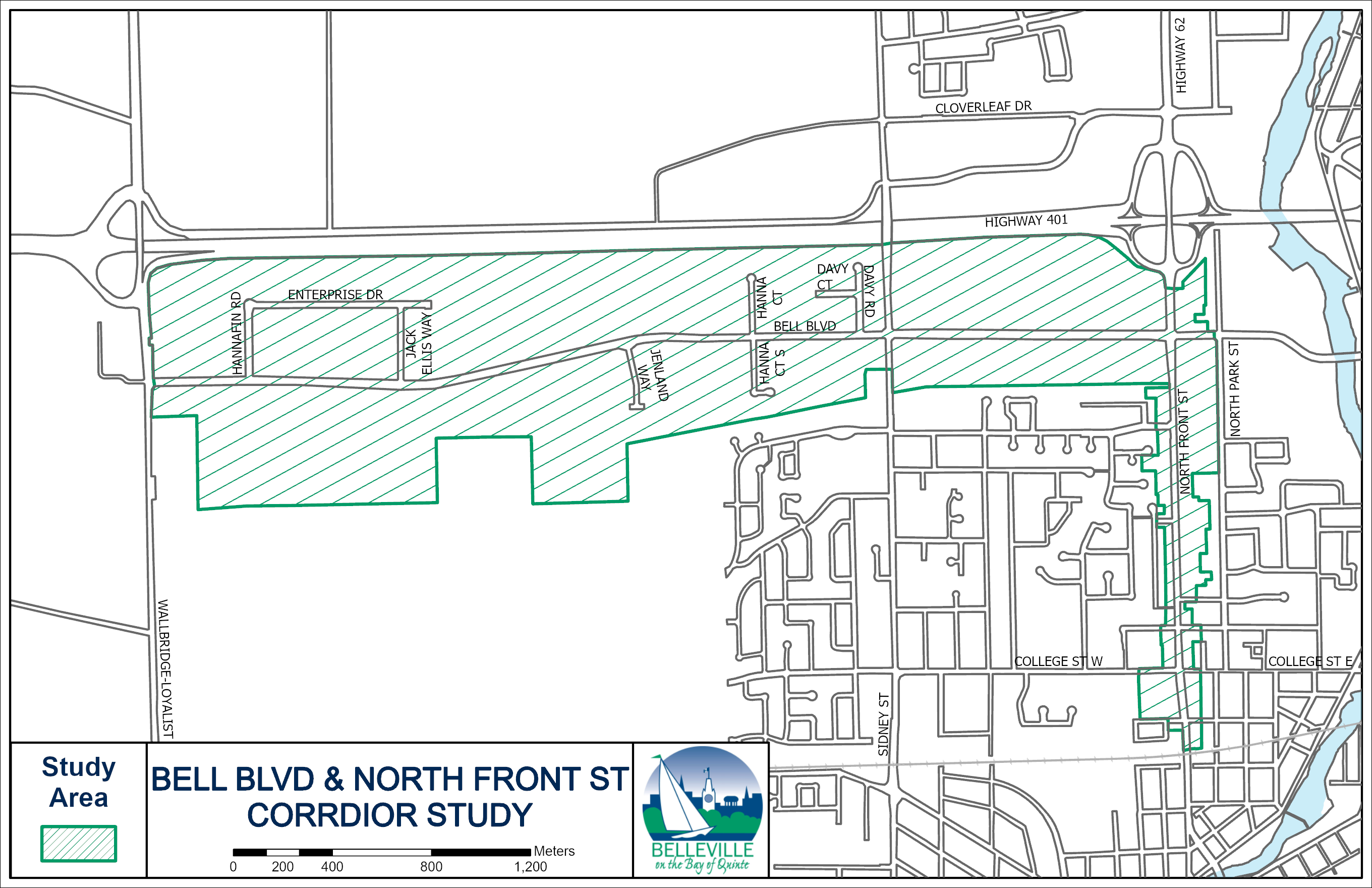 Map showing the location of Area of the Corridor Study