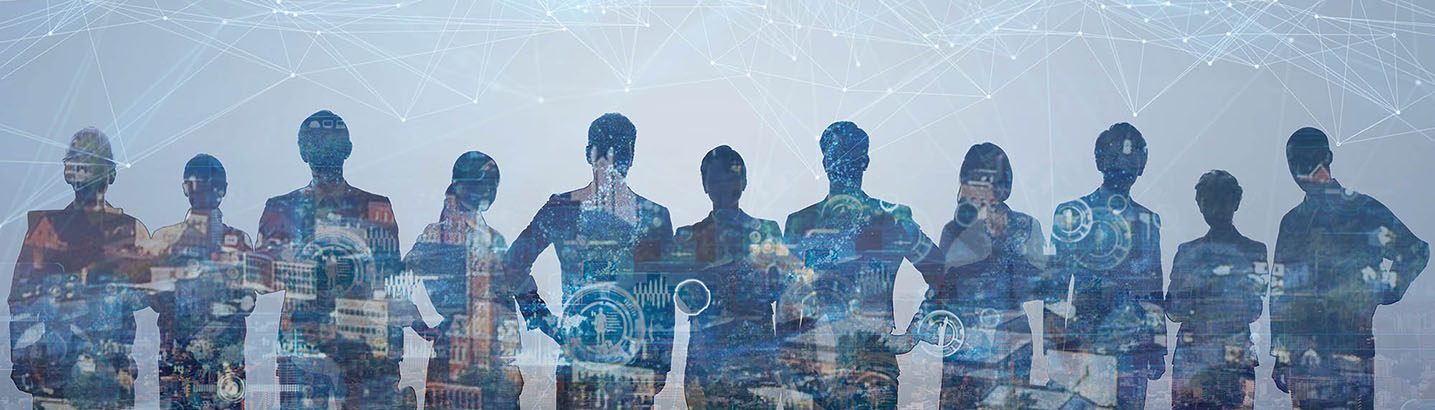 graphic of workers and skyline