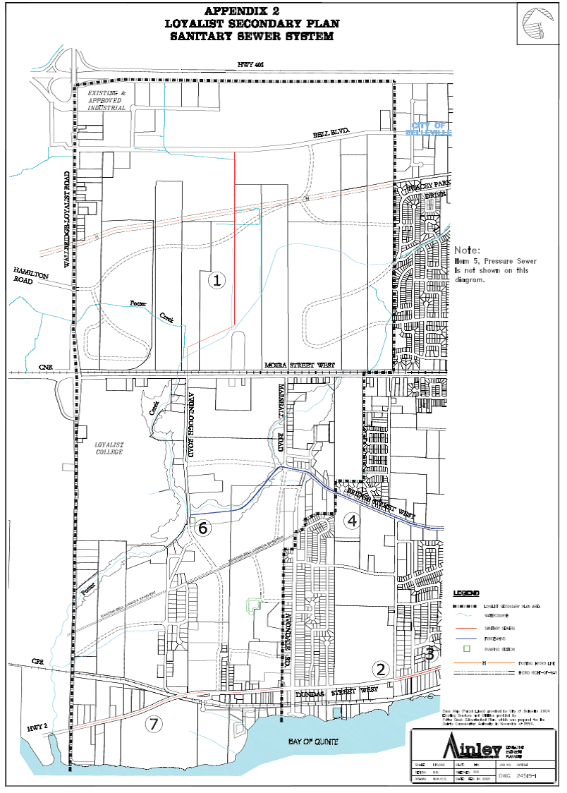 Map showing the sanitary sewer system for the Loyalist Secondary Planning Area