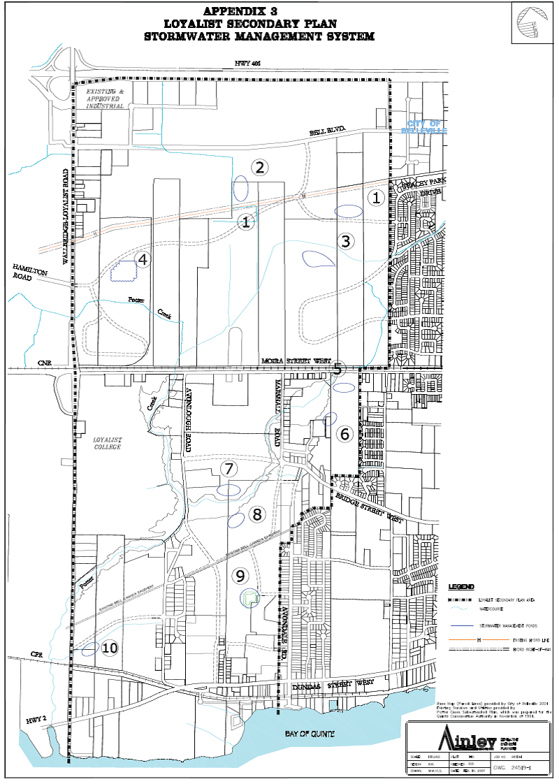 Map showing the stormwater management stem for the Loyalist Secondary Planning Area