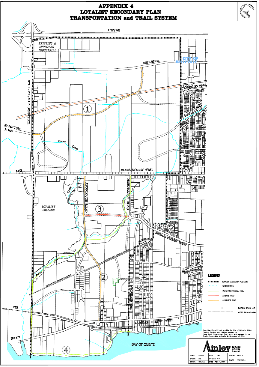 Map showing the transportation and trail system for the Loyalist Secondary Planning Area