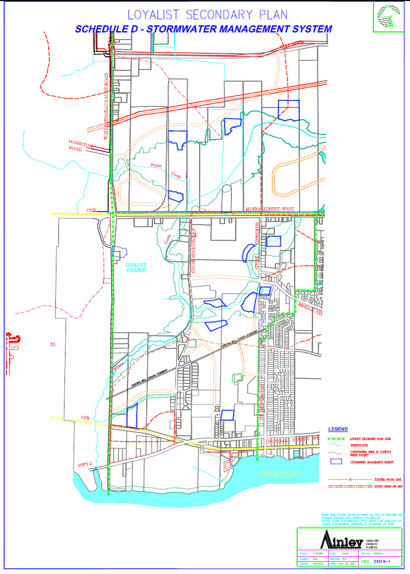 Map showing the stormwater management system for the Loyalist Seconadary Planning Area