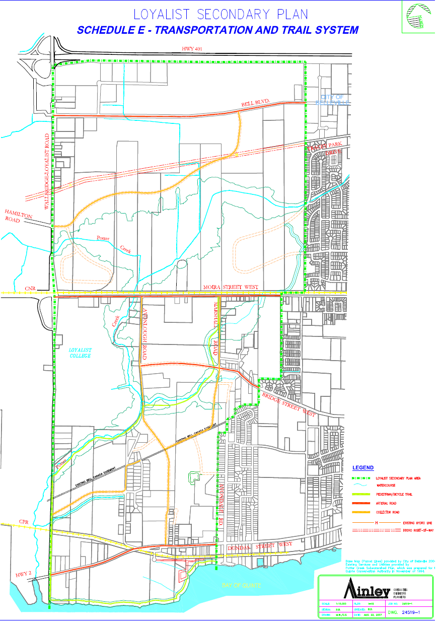 Map showing the transportation and trail system in the Loyalist Seconadry Planning Area