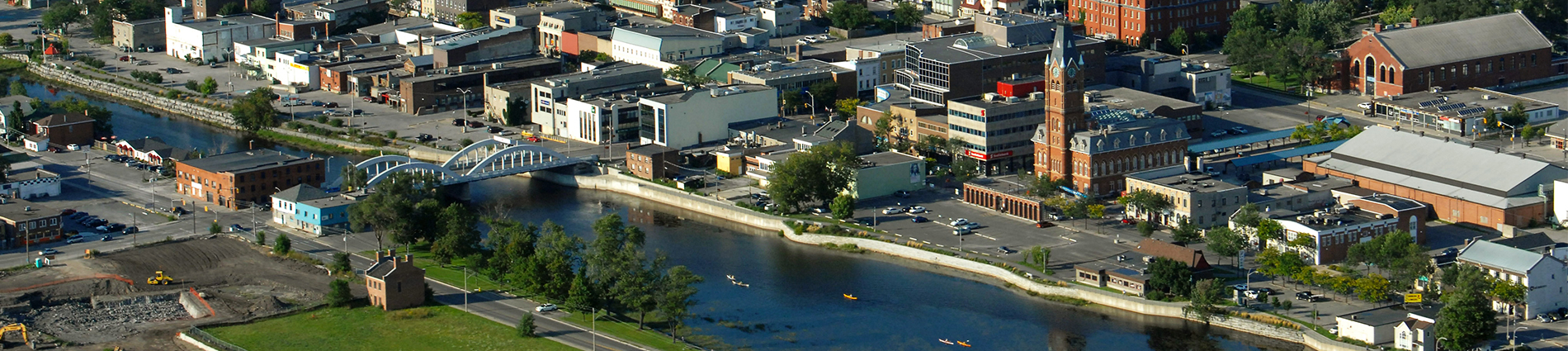 Aerial view of downtown Belleville and City Hall
