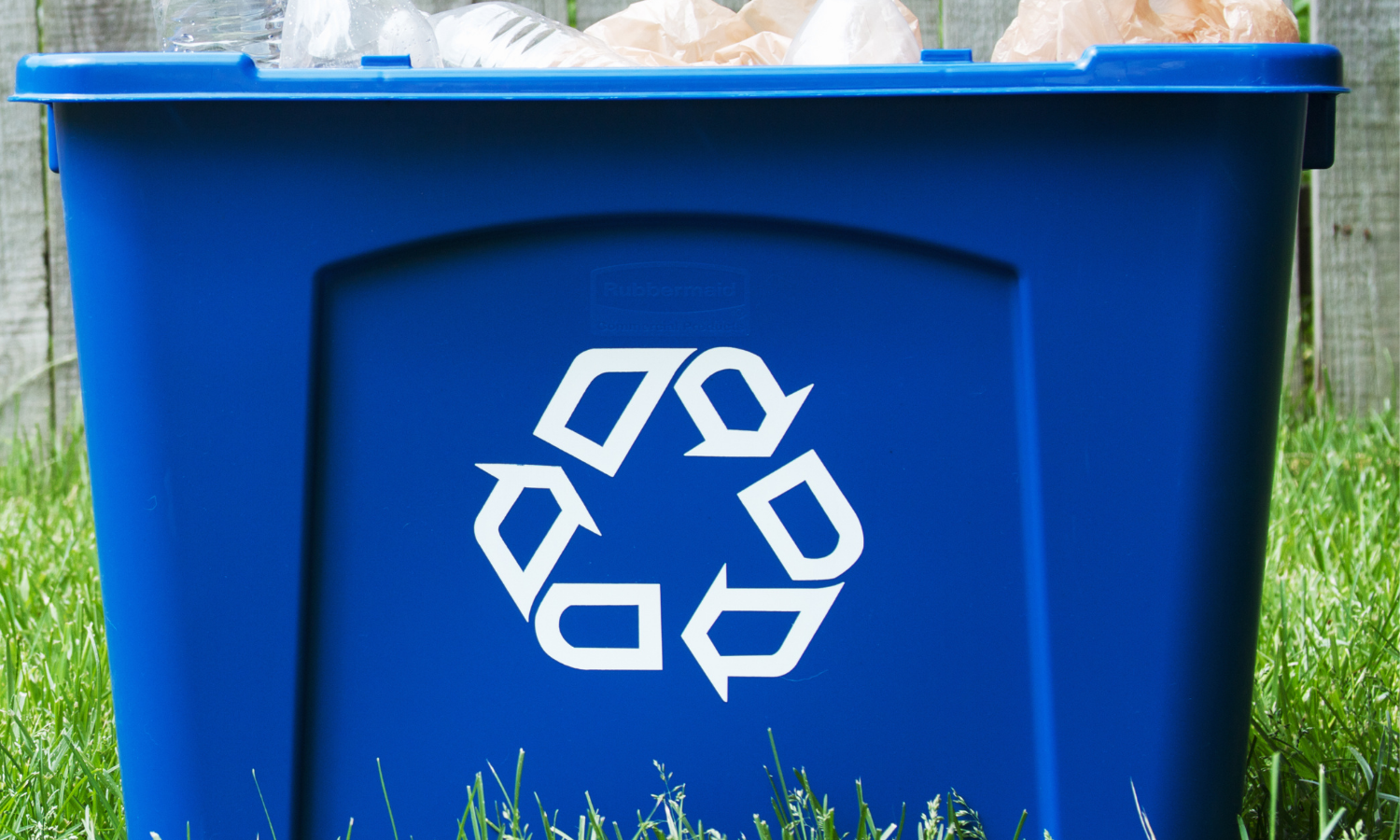 Photo of recycling blue bin.