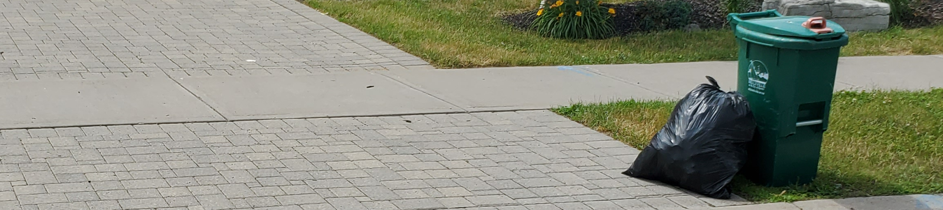 Photo of garbage bag and compost bin at the curb