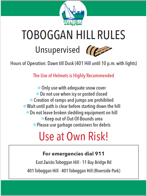 Toboggan Hill Rules Sign