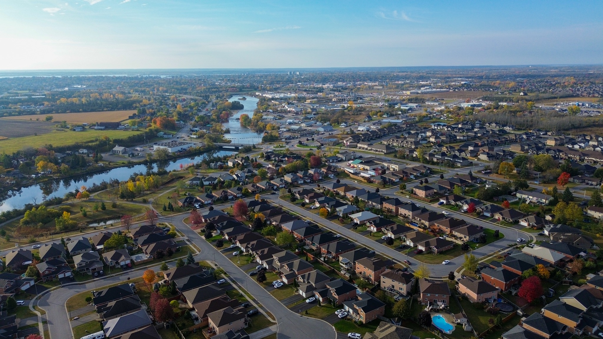 Aerial of residential neighbourhood in Belleville