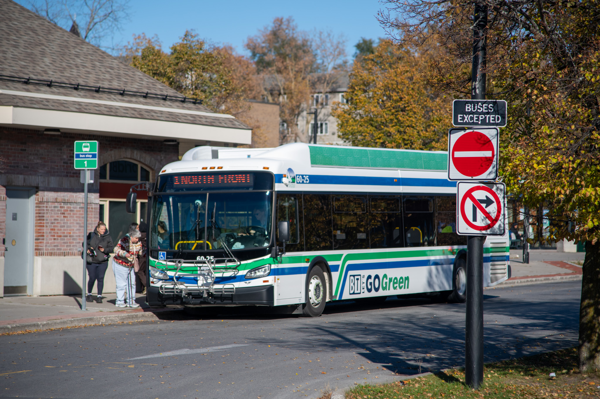 Bus in front of downtown terminal