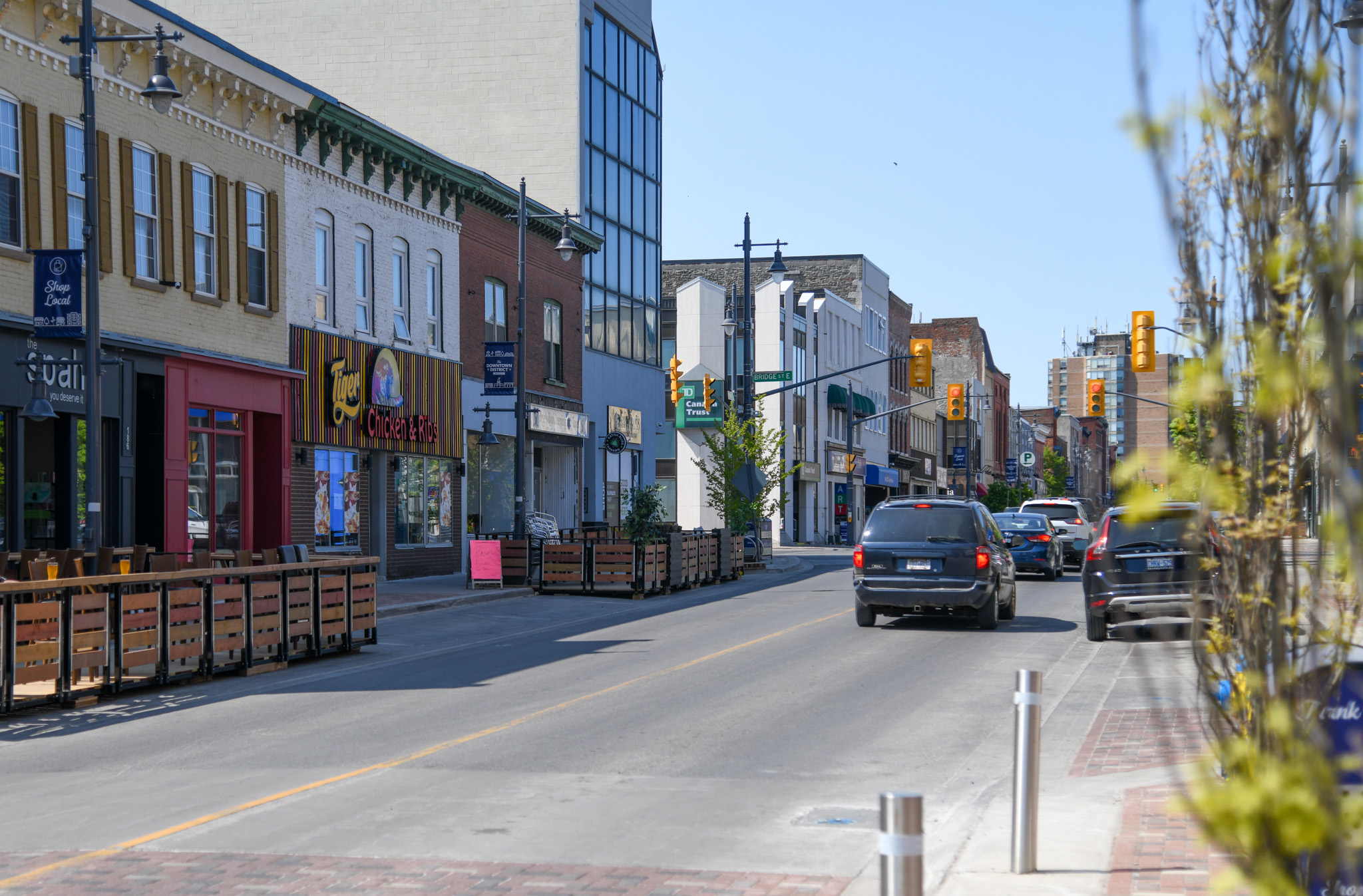 Photo of Front Street downtown with the new patios.