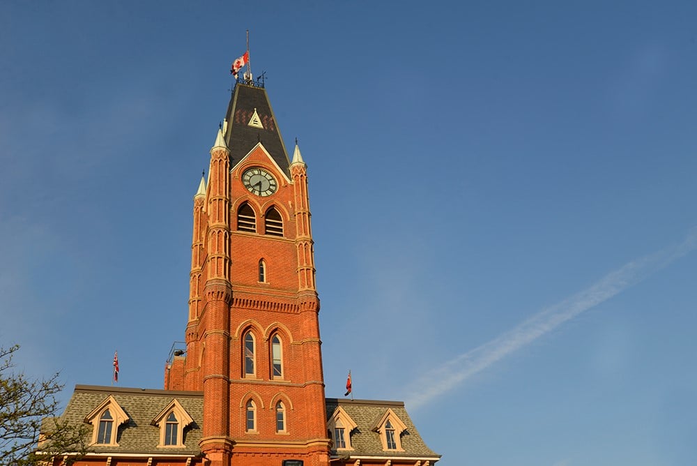 Flag on the top of Belleville City Hall at half-mast