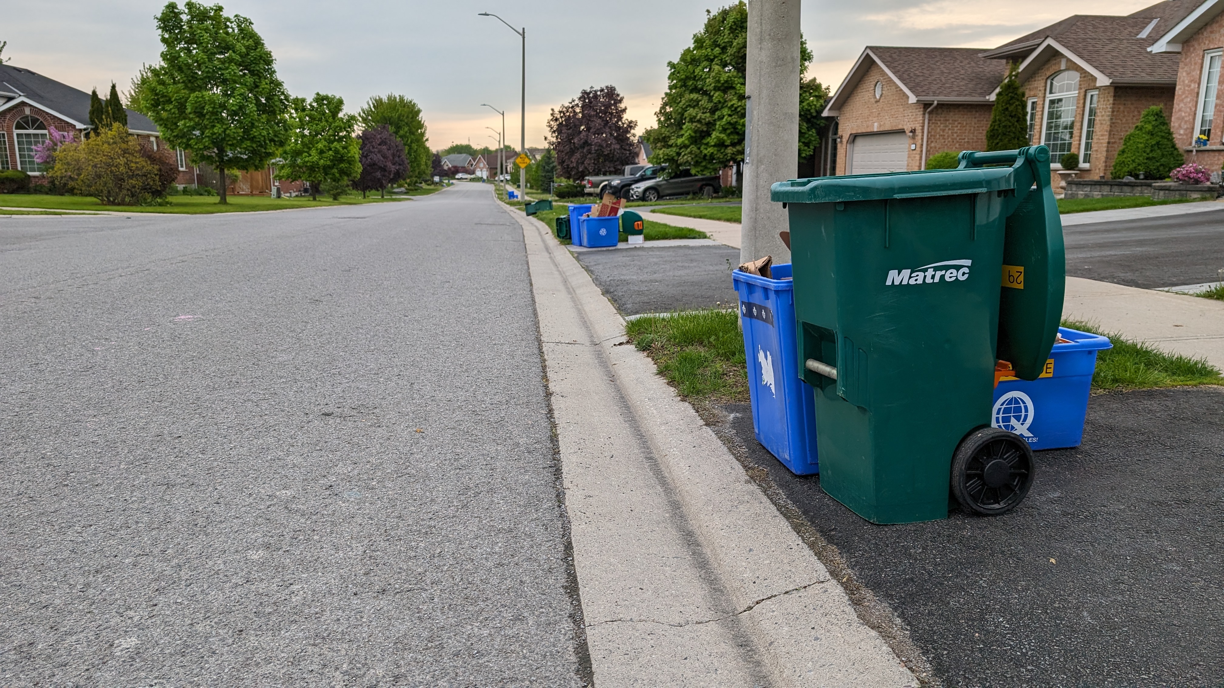 Waste bins at curb