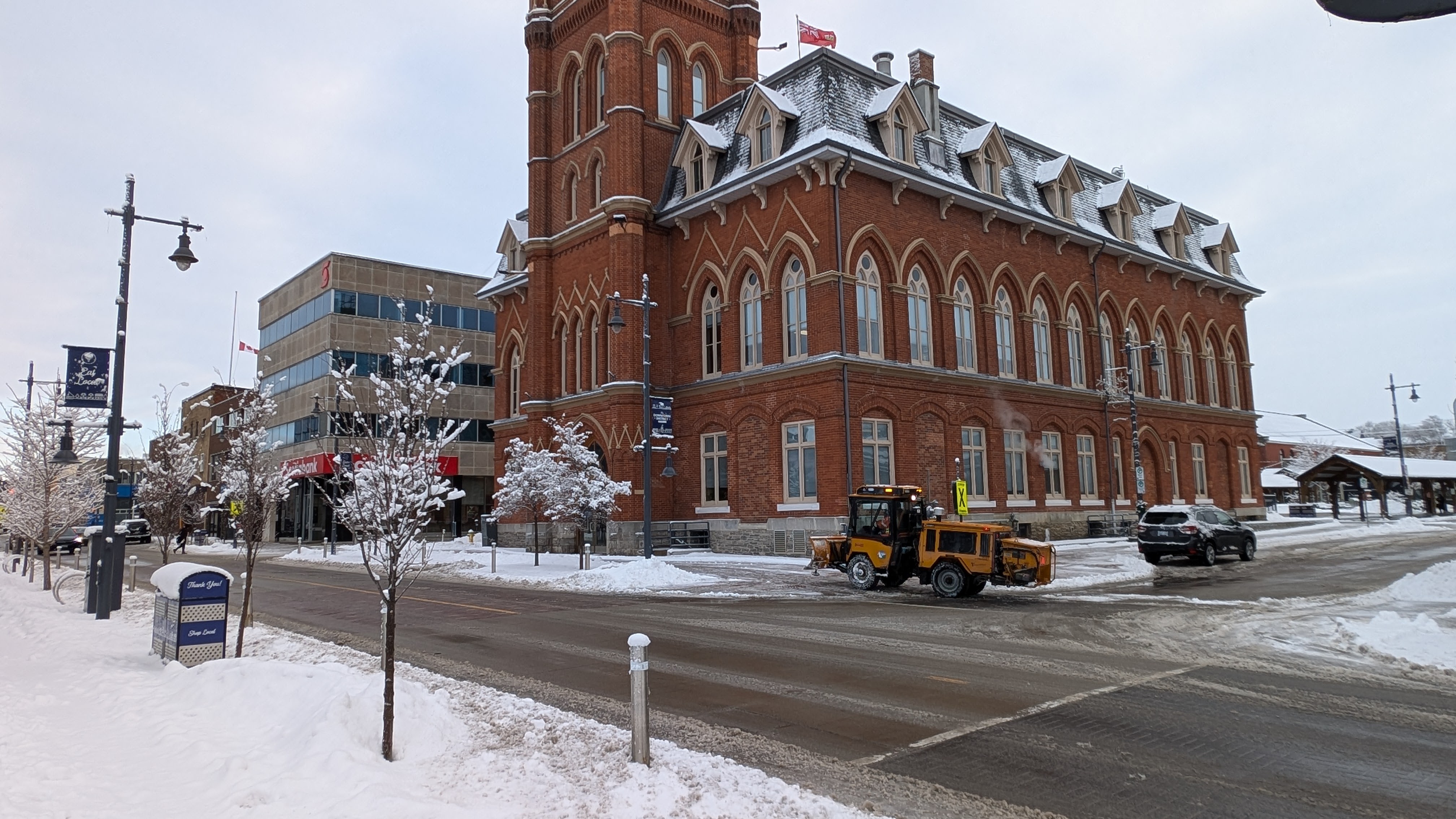 Sidewalk plow in front of City Hall
