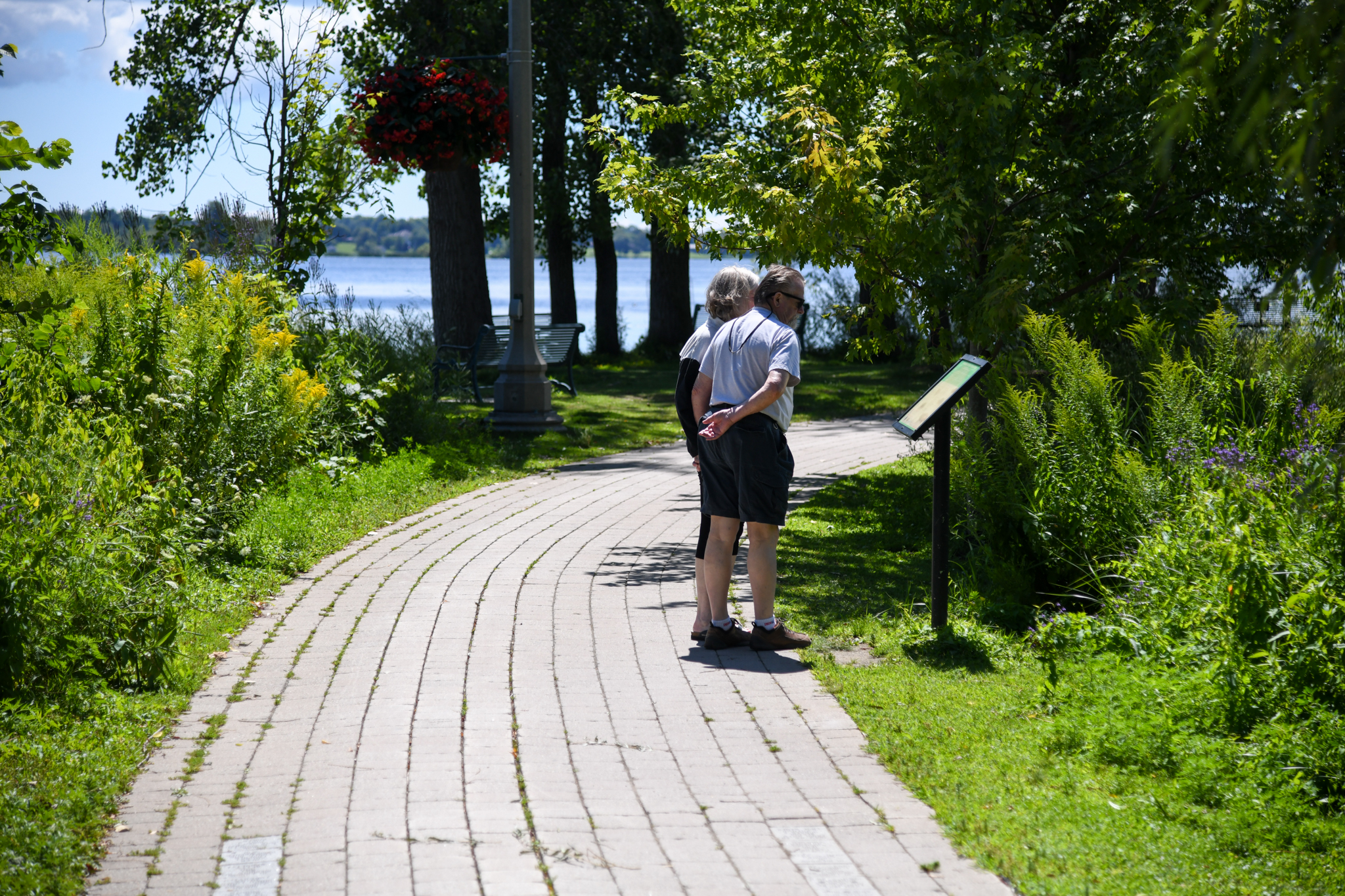 Couple walking on the waterfront trail.