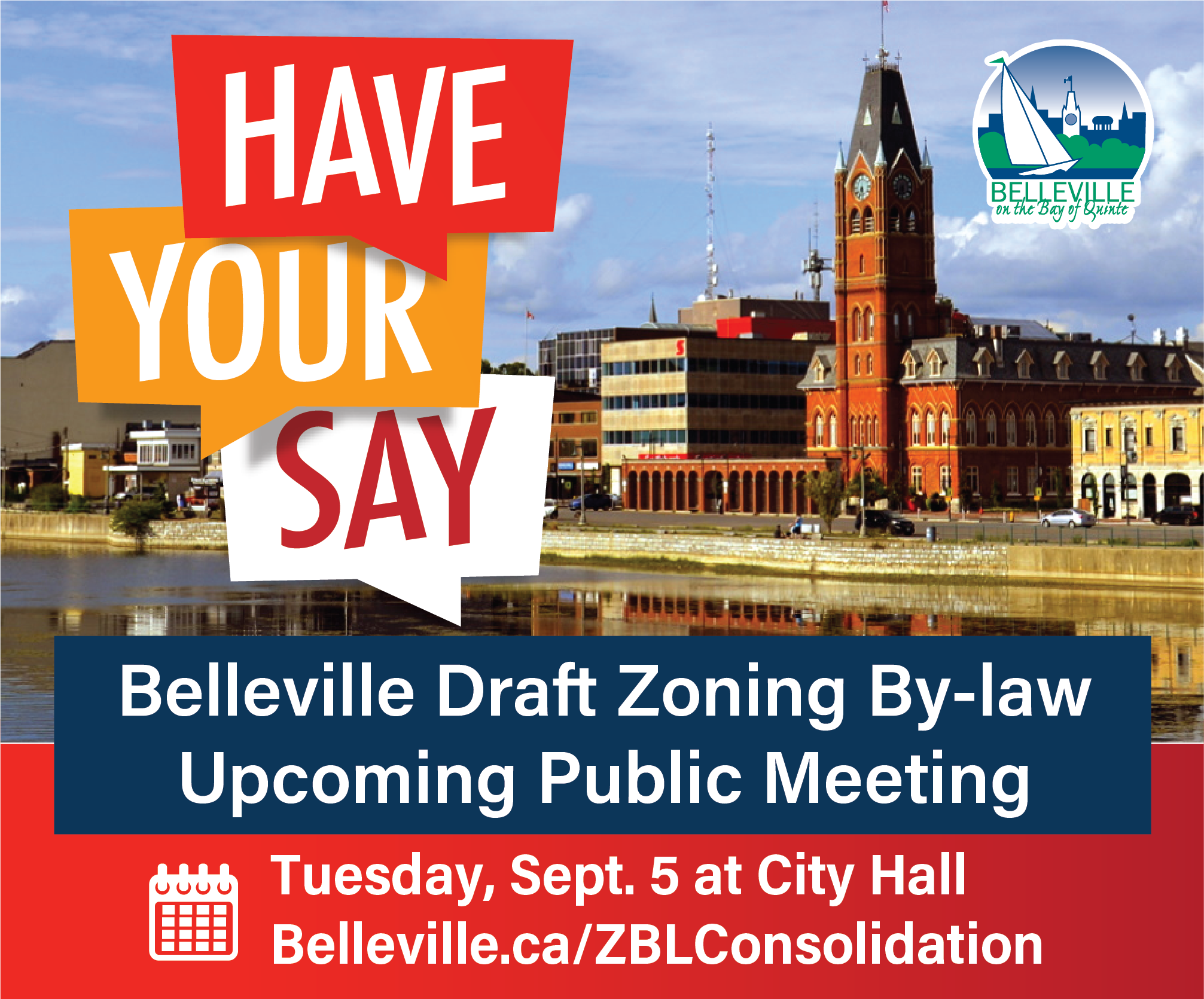 Graphic for the upcoming Zoning By-law Consolidation Public Meeting on September 5 at 5:30 p.m. in Council Chambers on the 4th floor of City Hall.