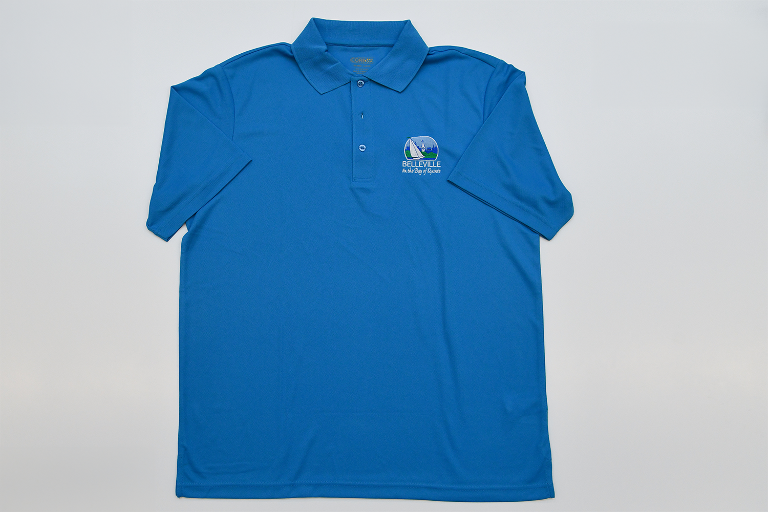 Blue City of Belleville golf shirt.