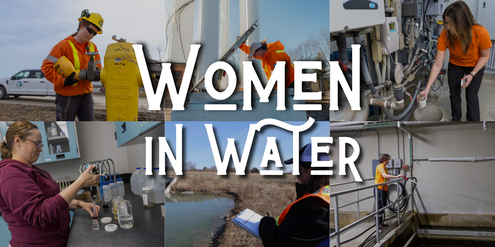 Six photos of six women working in the water services in Belleville with the text