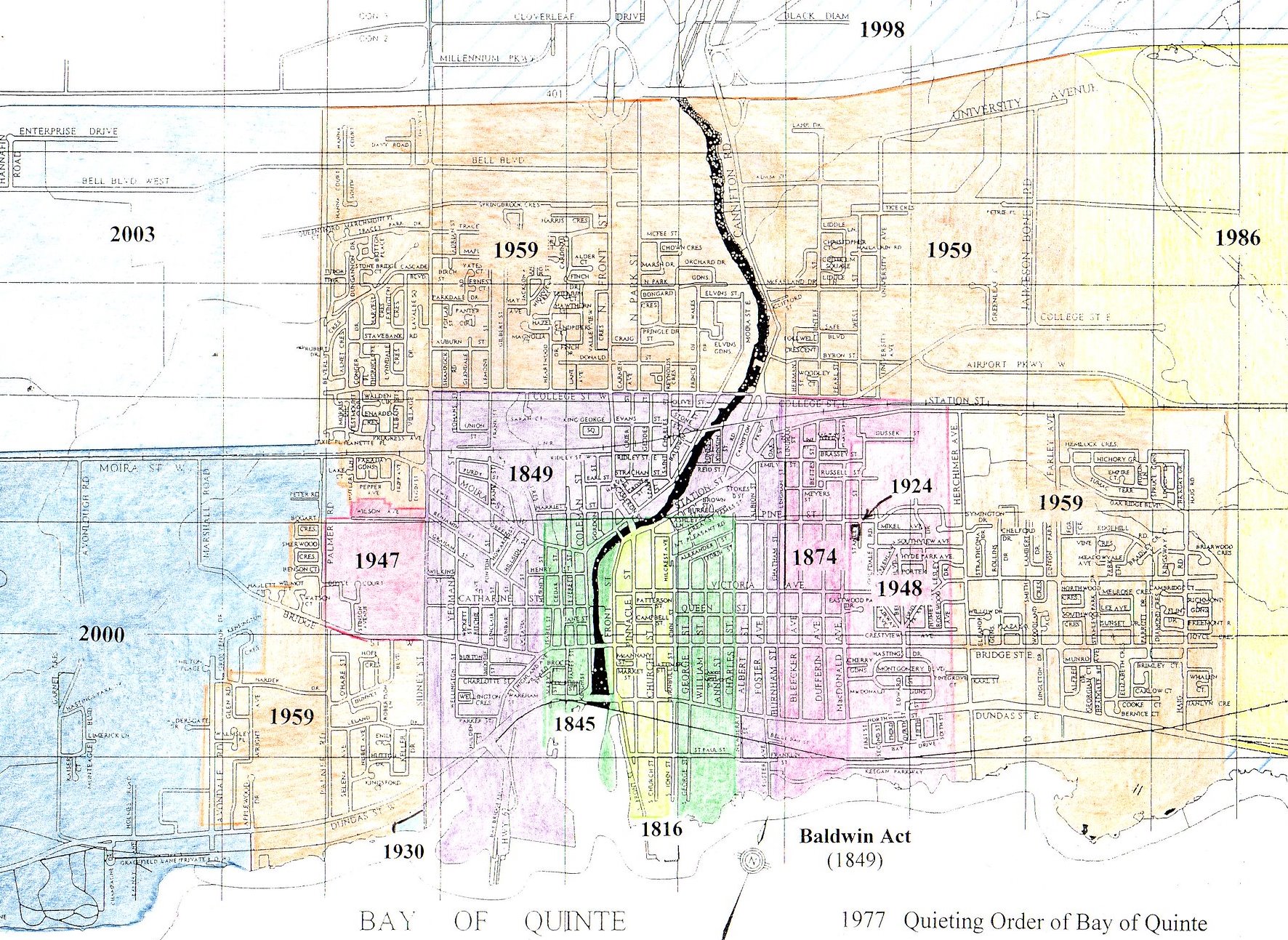 Map showing years lands were acquired by the city