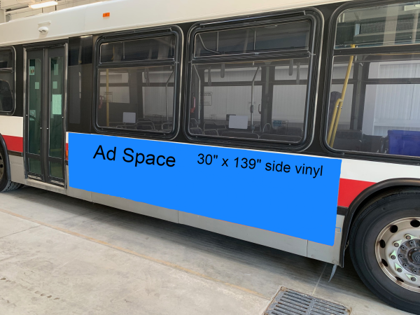 Photo of ad space on side of bus