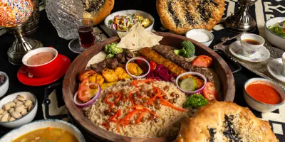 Plate of food on a table