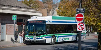 Bus at downtown transit terminal