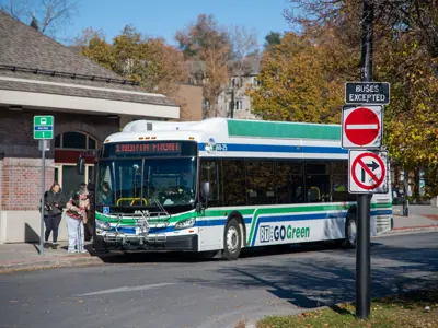 Bus at downtown transit terminal
