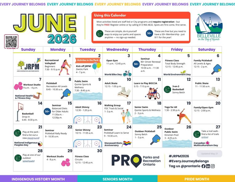 A calendar containing activities to do during June is Recreation & Parks Month.