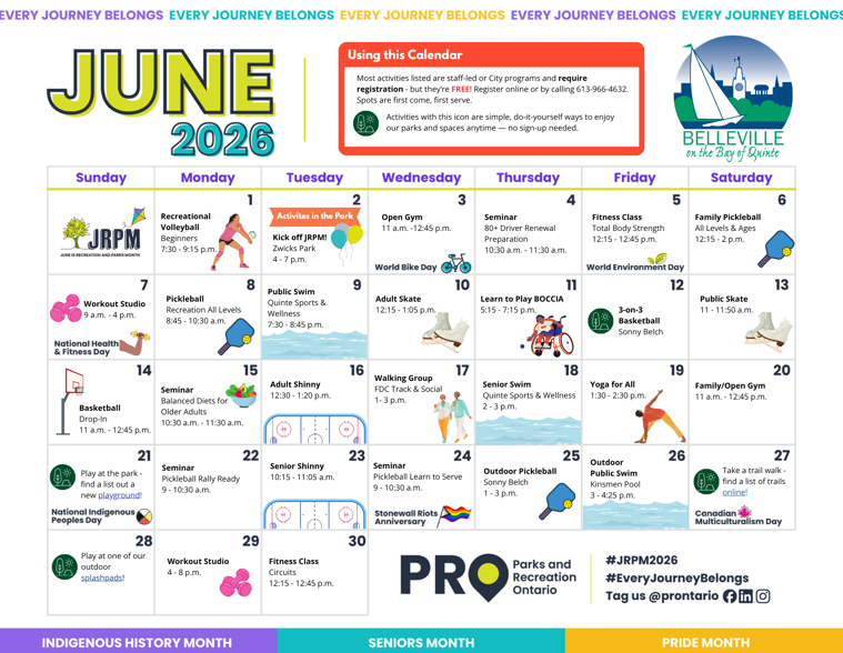 A detailed picture of the June events calendar noting free activities for the full month.